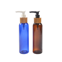 150ml Brown Clear Blue Plastic Pet Wood Lotion Bottle Bamboo Cosmetic Pump Bottle